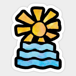 Sun and Sea Waves Watercolor Painting Sticker